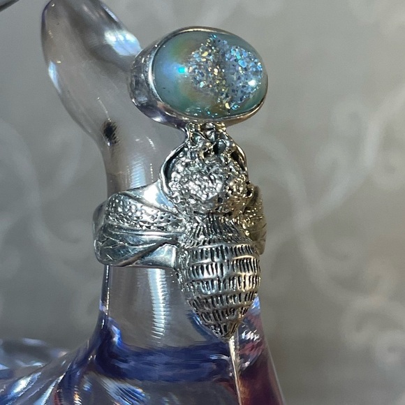 Designer AKR Sterling Silver 925 Druzy Quartz Bumble Bee Ring. Size 6.5 - Picture 10 of 11